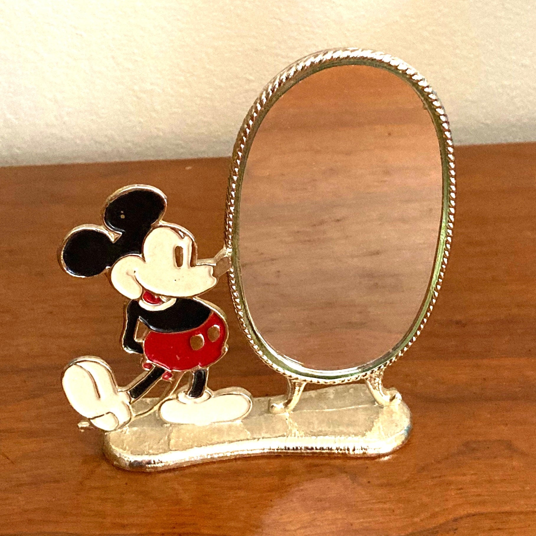 ミッキーマウス　ミラー　ビンテージ 1970s Silver Metal Mickey Mouse Mirror on Pedestal Base