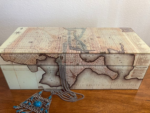 Vintage high quality old world map jewelry box ma… - image 10