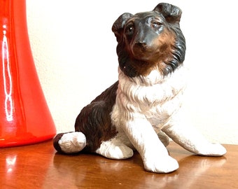 Vintage beautifully detailed Lassie Collie Sculpture, hand painted dog figurines, Dog statues life like, Man’s Best friend, dog lover gifts
