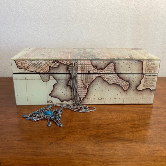 Vintage high quality old world map jewelry box ma… - image 1