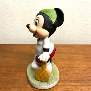 1980s Retro Disney Mickey Mouse Tennis Player Figurine, Bisque Porcelain Walt Disney Character, Racket Pickle ball, Nostalgia  Cartoon.