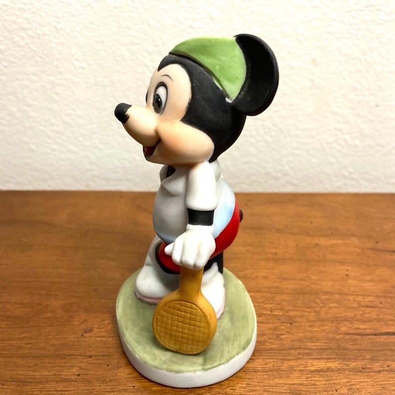 1980s Retro Disney Mickey Mouse Tennis Player Figurine, Bisque Porcelain Walt Disney Character, Racket Pickle ball, Nostalgia  Cartoon.