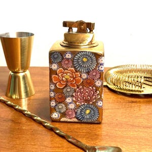 Vintage Japanese Kutani Hand Painted Floral Porcelain & Brass Table Lighter, Japanese Satsuma Mille Fleur 1000 Flowers Lighter, Bareware.