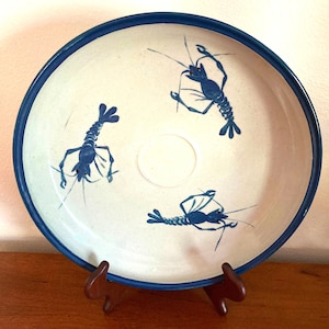 Handcrafted Art Pottery Round Serving Tray for Shrimp Boils and Seafood Nights, Artist Signed, One of a Kind, host Gift for Foodies, platter