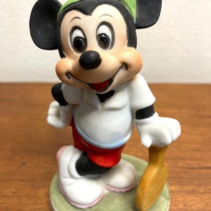 1980s Retro Disney Mickey Mouse Tennis Player Figurine, Bisque Porcelain Walt Disney Character, Racket Pickle ball, Nostalgia  Cartoon.