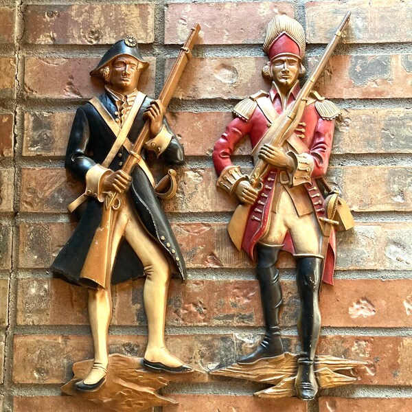 Vintage 1960 Sexton Cast Metal Continental & British Soldier Wall Art Set, Detailed Figures for Man Cave or History Buff, rustic Folk Art