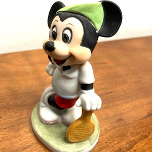 1980s Retro Disney Mickey Mouse Tennis Player Figurine, Bisque Porcelain Walt Disney Character, Racket Pickle ball, Nostalgia  Cartoon.