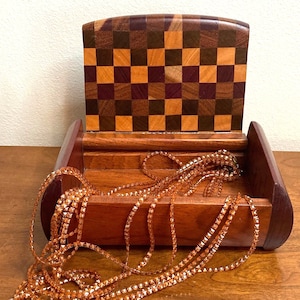 Vintage inlayed wood Cocobolo Checkerboard jewelry box, Handmade South American Trinket  box, Inspired inscribed box, Minimalist home decor.