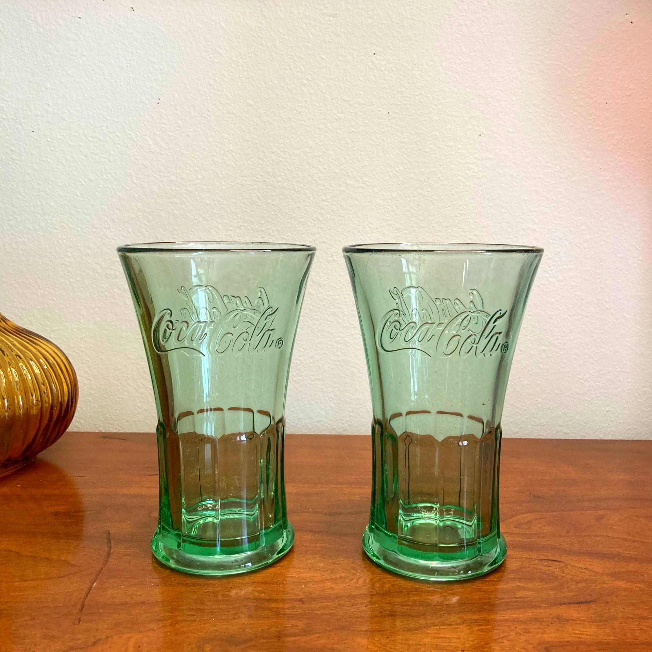 Fun Pair of 1980s Coca-cola Libbey Green Molded Glasses, Flared Design ...