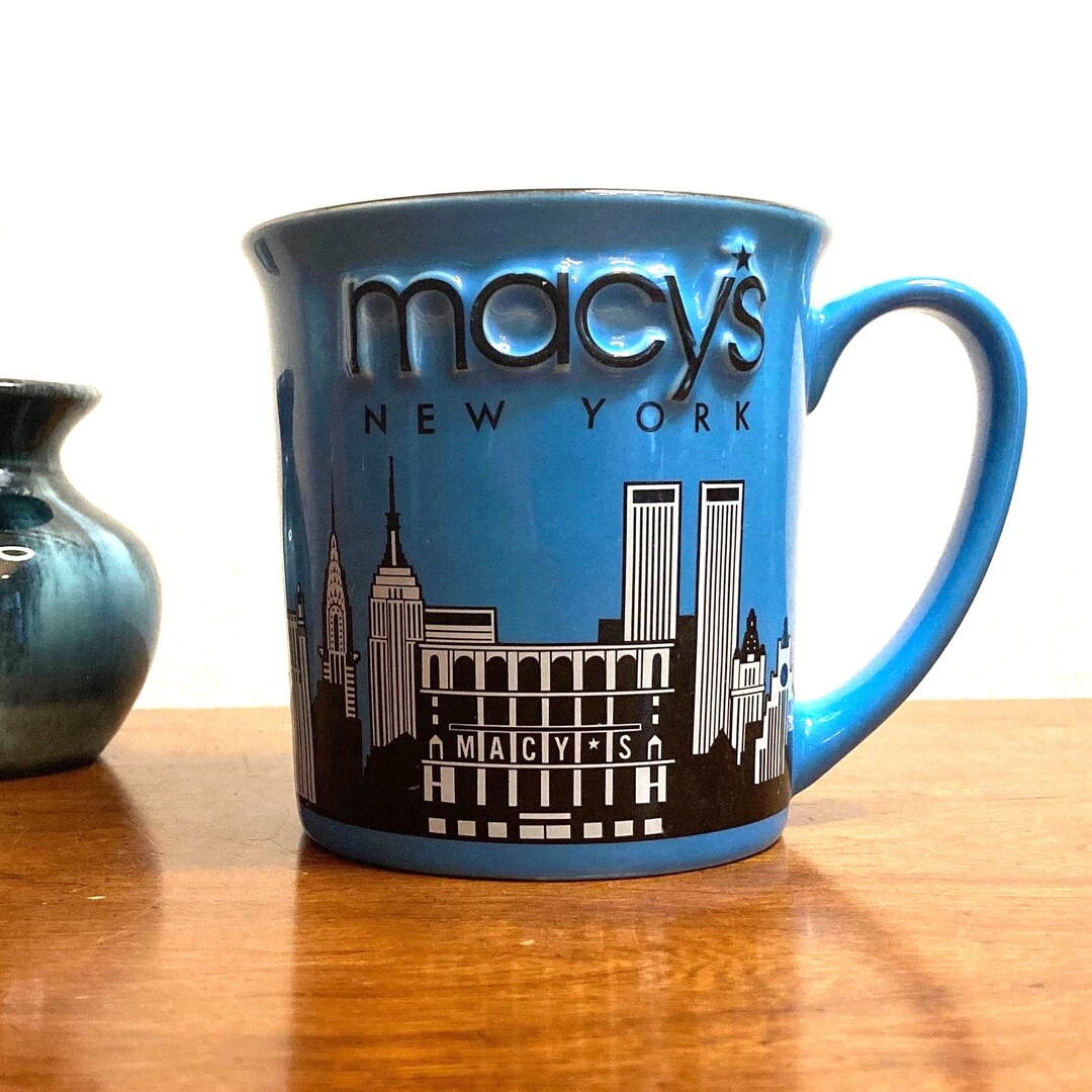 HTF Vintage New York MACYS 3D Logo Teal Blue Coffee Mug of NYC Skyline ...