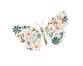 Estampados florales, láminas botánicas de mariposas para descargar al instante, láminas con ilustraciones de mariposas, arte bohemio • Obra de arte original