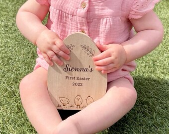 Personalised Wooden Easter Egg | Engraved Freestanding Easter Decoration | First Easter Milestone | Photoshoot Prop | My First Easter