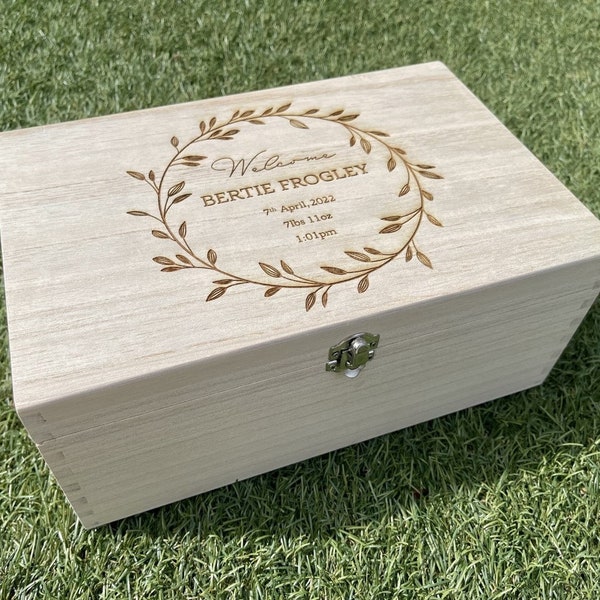 Personalised Baby Keepsake Box | New Baby, Newborn, Baby Shower, New Mum Gift | Engraved Baby Memory Box | Baby Girl, Baby Boy Gift