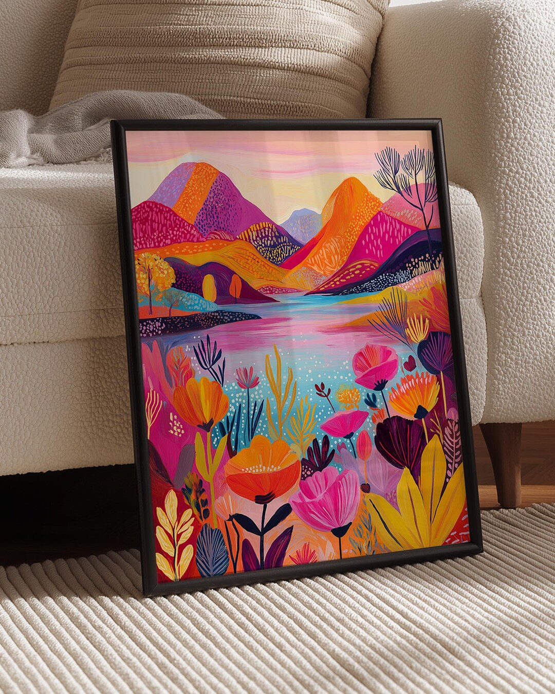 Floral Mountain Landscape Art Prints, Colorful Home Decor (set of 2 ...
