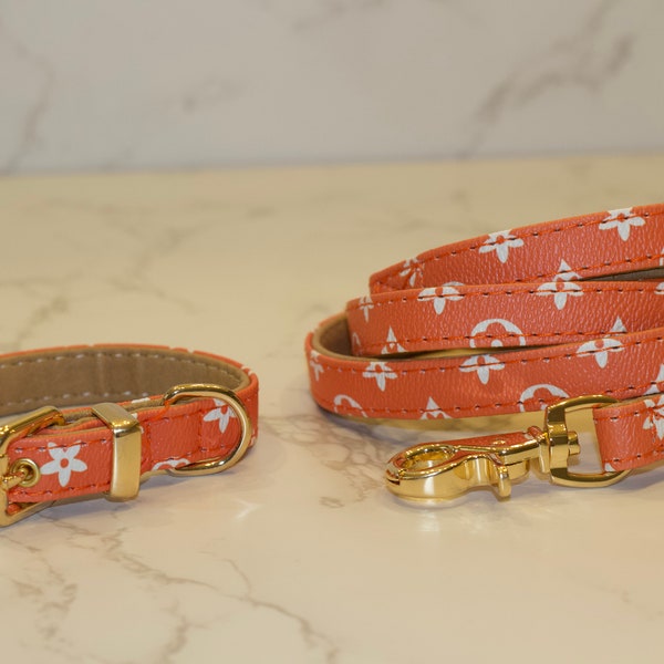 Luxury designer flower dog collar and leash set