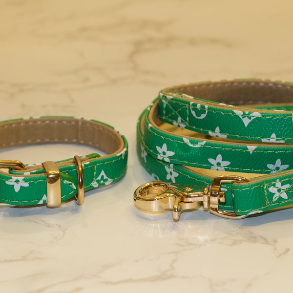 Green luxury flower collar & leash set