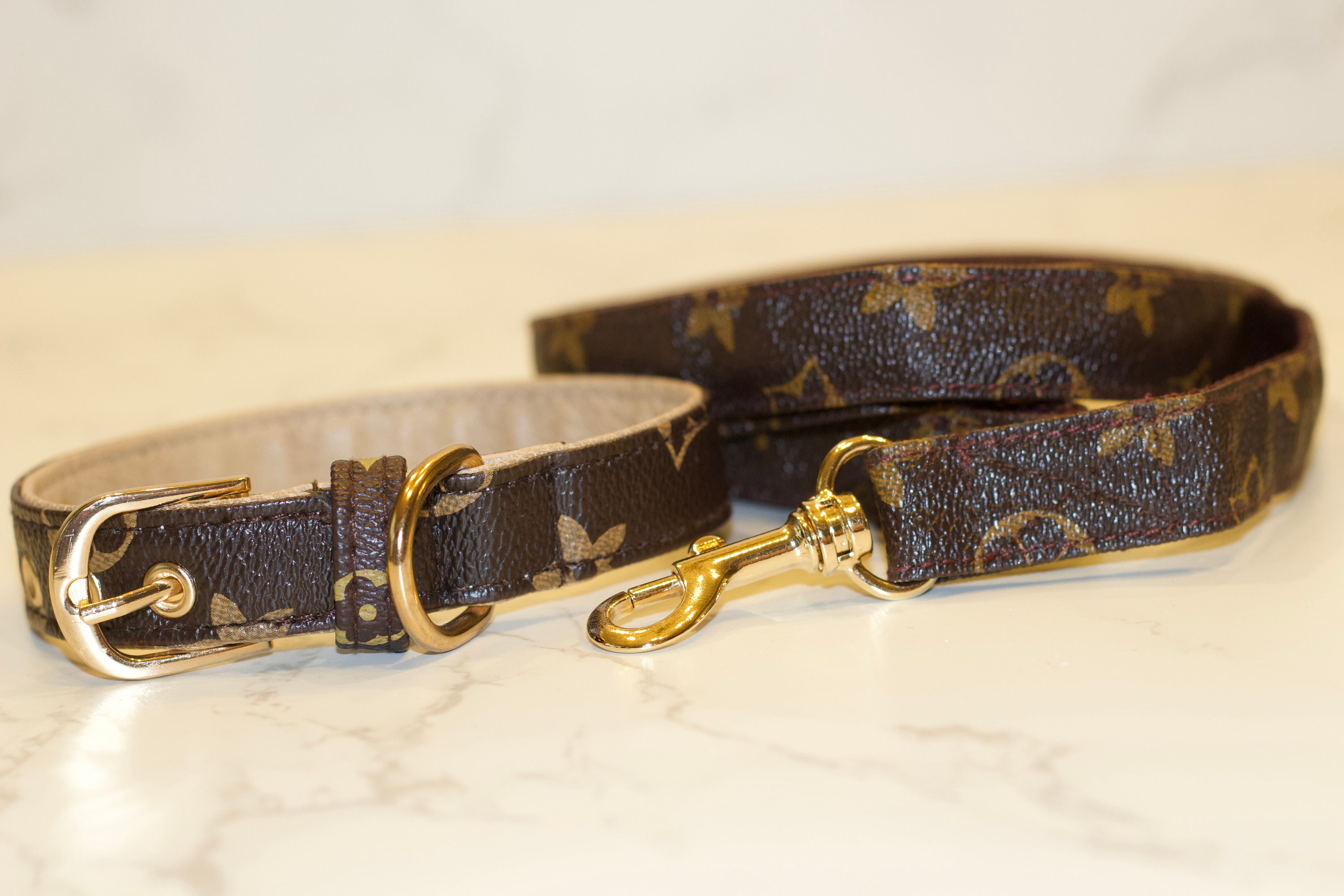 Black - Luxury Designer Monogram Empreinte Leather Dog Collar