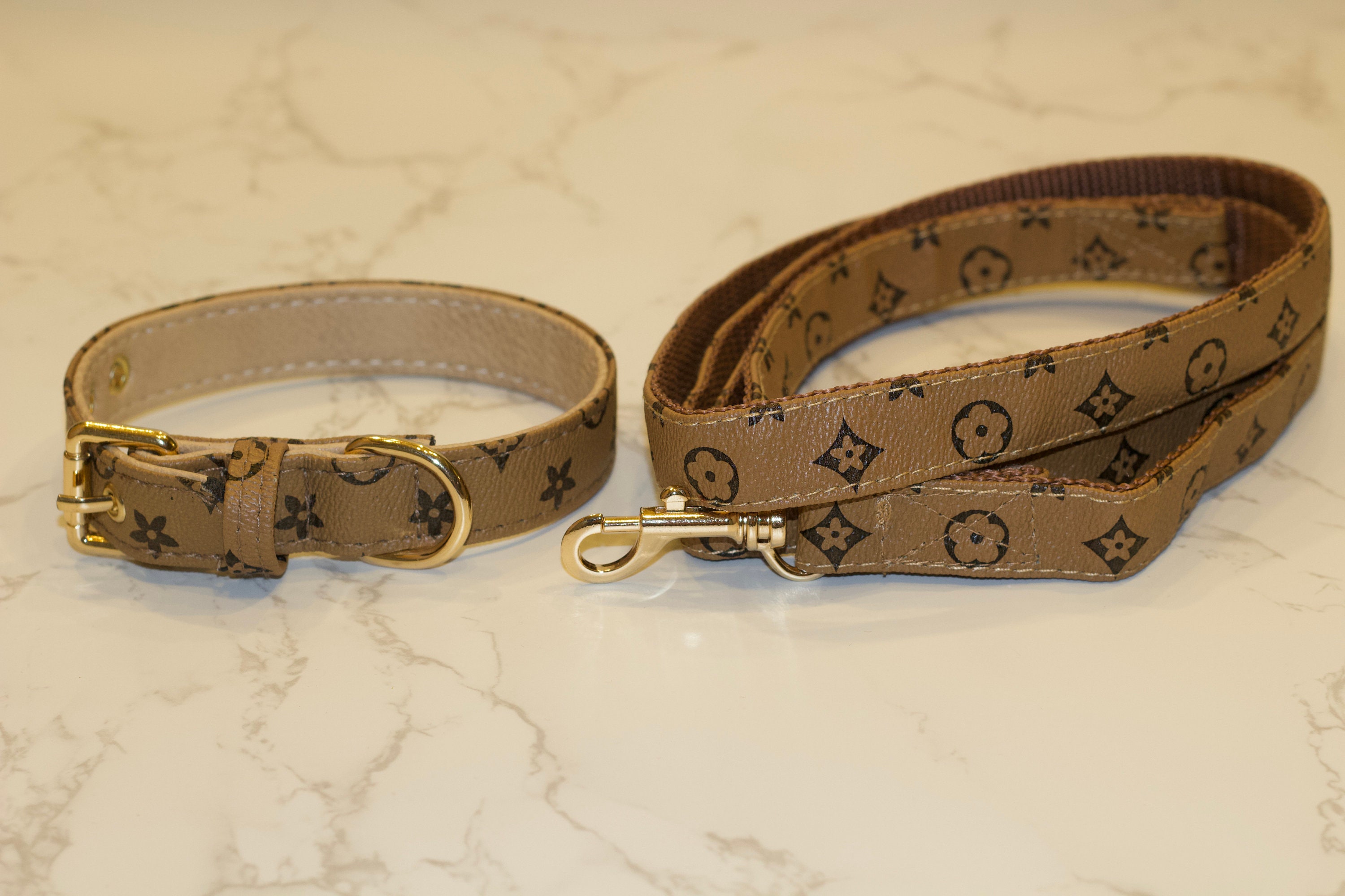 Red - Luxury Designer Monogram Empreinte Leather Dog Collar