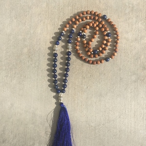 Lapis Mala: Sandalwood & Lava Stone 108 Bead Necklace