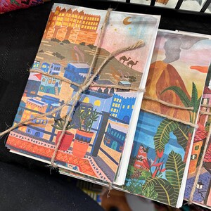 conjunto de 5 cartões de felicitações inspirados em viagens