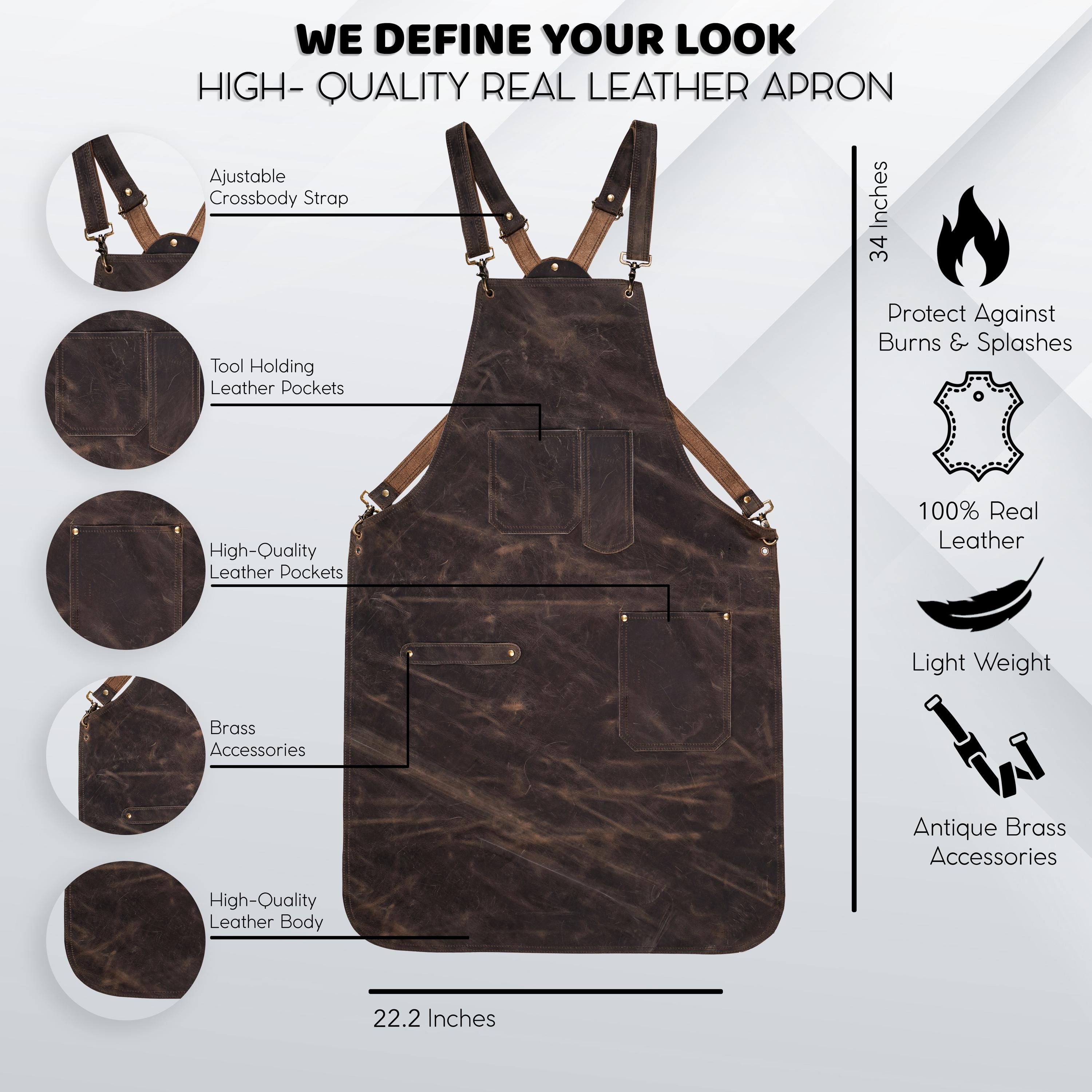 グリルBBQや料理に使えるレトロヴィンテージレザーエプロン - 多目的