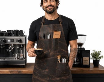 Retro Vintage Lederschürze zum Grillen, Grillen und Kochen - Mehrzweck-Unisex-Lederschürze zum Grillen, Barista-Lederschürze, Weihnachtsgeschenk