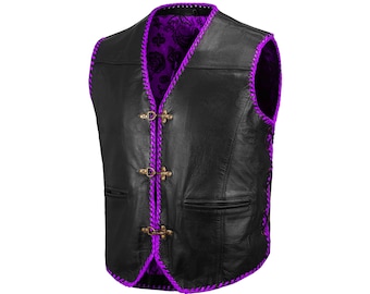 Royal Purple Ribbed Leather Biker Vest: Customizable MC Club Vest