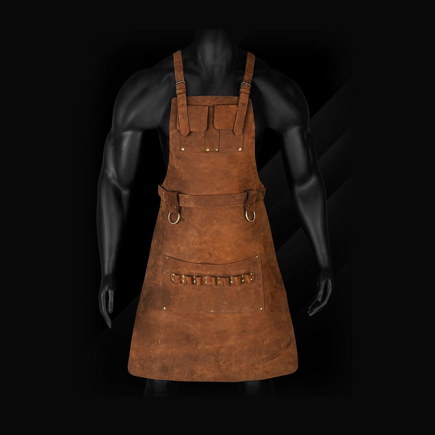 Handmade Pullup Leather Grilling Apron with adjustable straps - Personalized Hairstylist apron, BBQ Chef Grilling apron Gift for Dad
