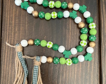 Lucky? No just blessed beaded garland - green, white, polka dots, gold, shamrock