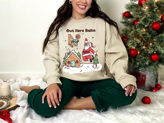 Out Here Ballin Hoodie Basketballer Santa Sweater Xmas Basketball