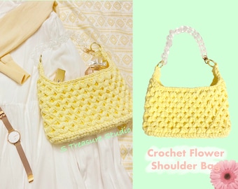 Crochet Women’s Minimalist Shoulder Bag with Flower / Embossed Pattern / Women's Shoulder Handbag / Mini Handbags