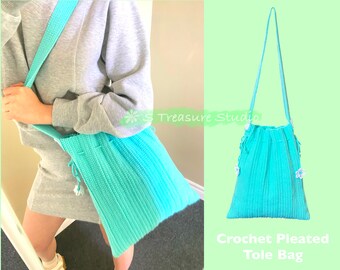 Gehäkelte Plissee Tasche für Frauen Mädchen große wiederverwendbare Tragetasche / Große Einkaufstasche / Lässige Tasche / Zurück zur Schule