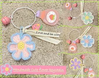 Crochet Flower Keychian / Handmade Cute Keychian / Pink Car Keychian / Peach Charm/ Gift Ideas