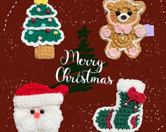 Haarspange Weihnachten / Super süße Weihnachten häkeln Snap Clip / Nikolaus Haarnadeln / Haarschmuck / Haarspangen für Frauen / Haarspangen