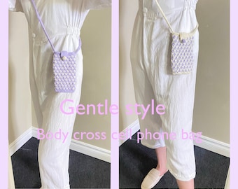 Gentle Sytle Bag / Gehäkelte Kleine Tasche / Body Cross Bag / Lila Weiß / Weiß Lila / Handytasche