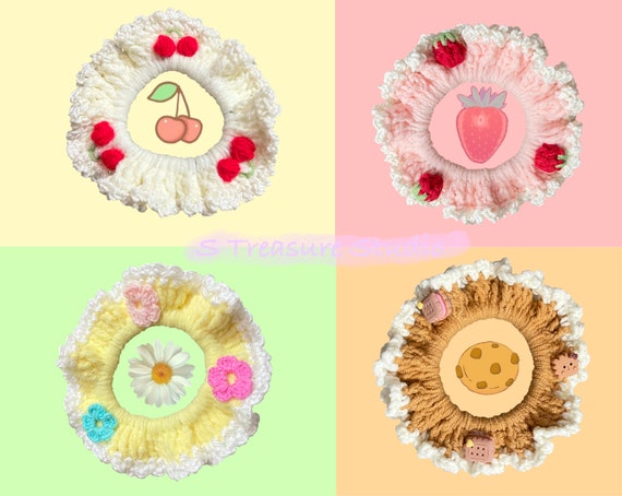 Handmade Super Cute Hair Scrunchies/Strawberry Hair Scrunchies/Cherry Hair Bands/Flower Ponytail Holder / Hair Elastics/Hair Bands for Women