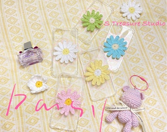 Handgemachte Daisy Crystal Clear iPhone Hülle / Gehäkelte Blumen Handyhülle / iPhone 11 Hülle / iPhone 12 Hülle / iPhone XR Hülle / iPhone 13 Hülle
