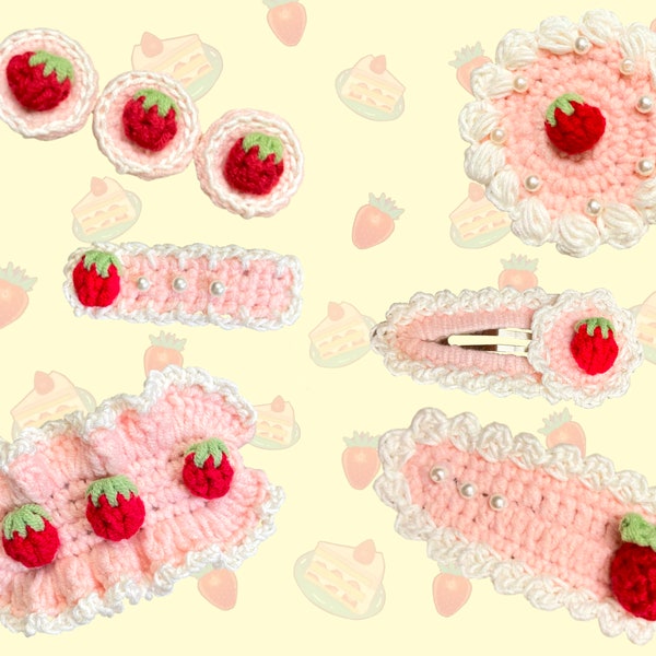 Pince à cheveux fraise / Super Cute Fruit Crochet Snap Clip / Strawberry Hair Pins / Hair Accessories / Hair Clips for Women / Barrettes