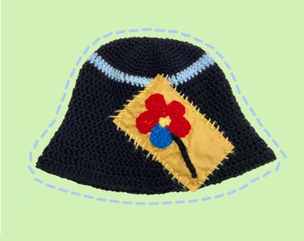Blume Häkeleimer Mütze / Süße Funky Mütze / Garn Bucket Hat / Weiche Mütze