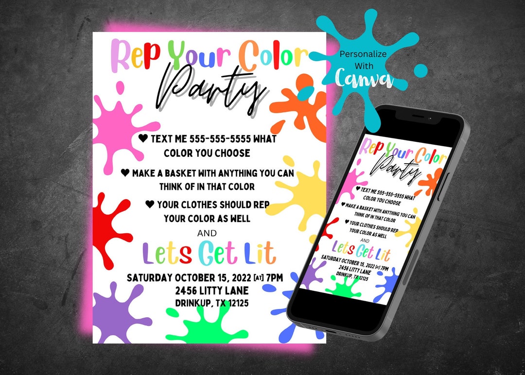 Color Party Invitation, Editable Template Online, Rainbow Party, Tiktok