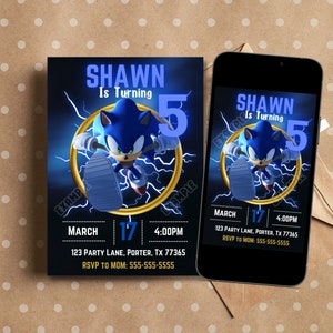 Sonic the Hedgehog Birthday Invitation, Kids Digital invite,  Digital Sonic Invite,Modern Birthday,Template Printable,Editable Canva Invite