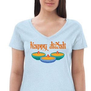 Happy Diwali Shirt, Diwali Gift, Diwali Celebration, Festival Of Lights, Indian Festival, Women’s recycled v-neck t-shirt