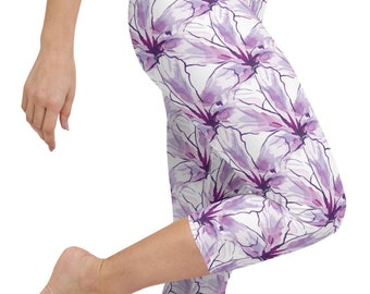 Lila Iris Yoga Capri Leggings, Lila Lilie Yoga Capri Hose