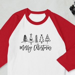 Merry Christmas Shirt, Christmas Trees, Christmas baseball shirt Raglan shirt Novelty Graphic Tee T-Shirt Raglan 3/4 sleeve raglan shirt