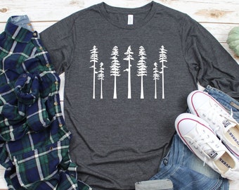 Dennenboomshirt met lange mouwen, wandelen, kamperen buiten