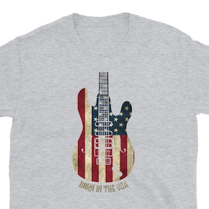 Born in the USA Guitar, American Guitar player, Red White and Blue Guitar Tee, Guitar American Flag Short-Sleeve Unisex T-Shirt