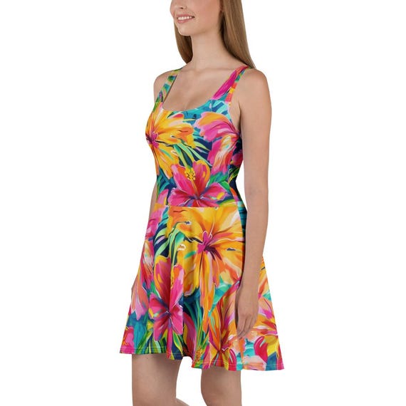 tropical skater dress Tropical Dinosaur Skater Dress with Pockets