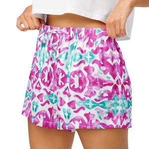 Lilly inspired tropical floral Women’s pajama shorts, Pink BoHo Batik silky soft sleep shorts. Ships from USA!
