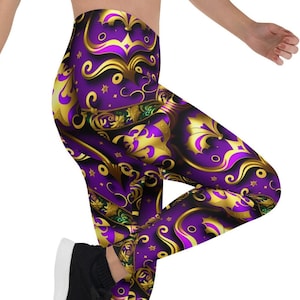 Mardi Gras Abstract Mask Leggings, Colorful Mardi Gras leggings, Mardi Gras Mask and Feathers, Mardi Gras Pride, Mardi gras Yoga pants