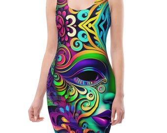 Mardi Gras Abstract Mask Dress, Mardi Gras Party Dress, Mardis Gras Wedding, New Orleans Dress, Colorful Mardi Gras Tank Dress